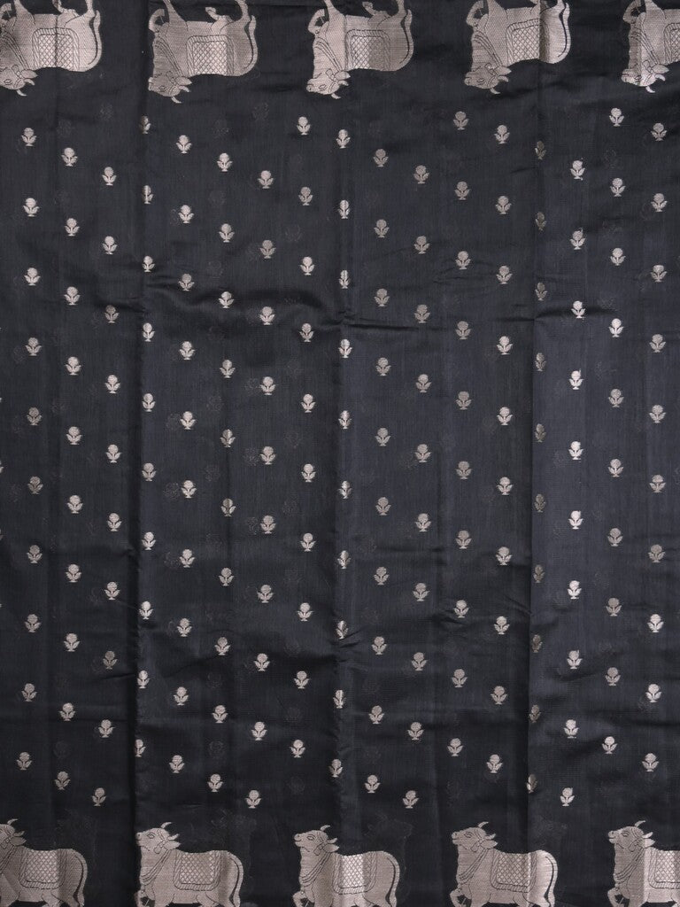 Mangalagiri fancy saree black color allover zari motifs & zari border with brocade pallu and brocade blouse