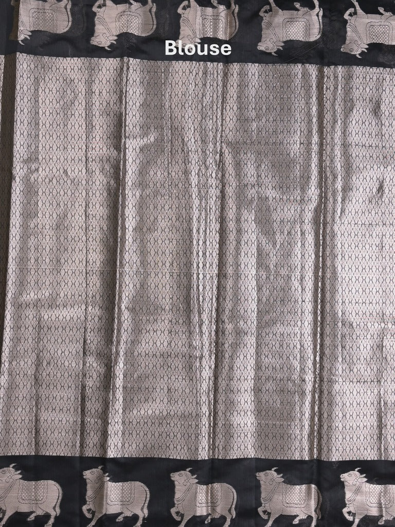 Mangalagiri fancy saree black color allover zari motifs & zari border with brocade pallu and brocade blouse