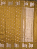 Mangalagiri fancy saree mustard yellow color allover zari motifs & zari border with brocade pallu and brocade blouse