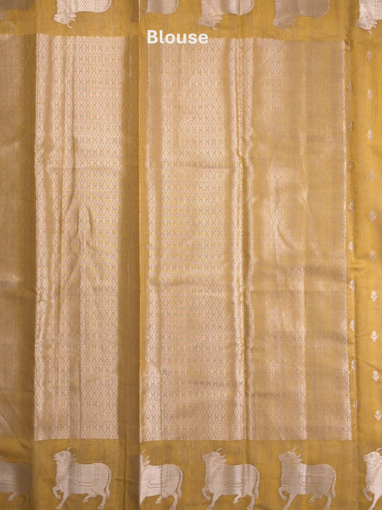 Mangalagiri fancy saree mustard yellow color allover zari motifs & zari border with brocade pallu and brocade blouse