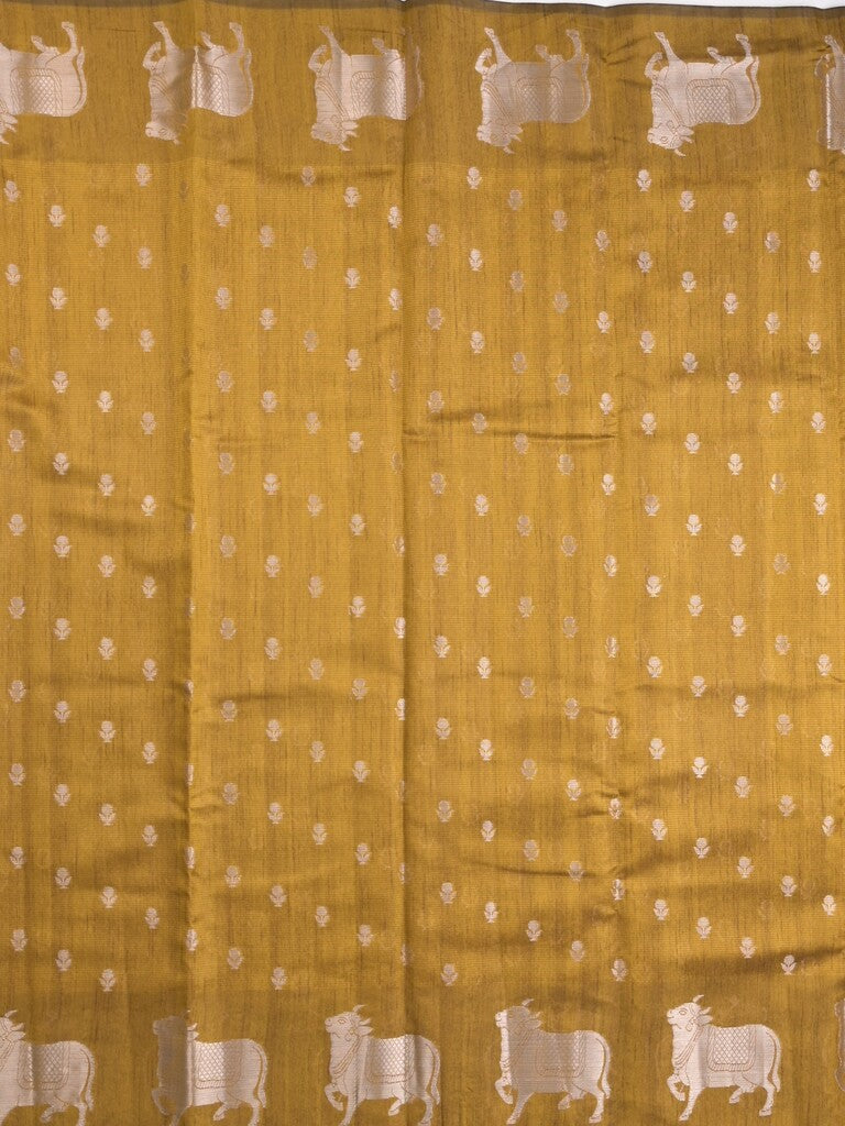 Mangalagiri fancy saree mustard yellow color allover zari motifs & zari border with brocade pallu and brocade blouse