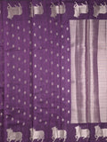 Mangalagiri fancy saree dark purple color allover zari motifs & zari border with brocade pallu and brocade blouse