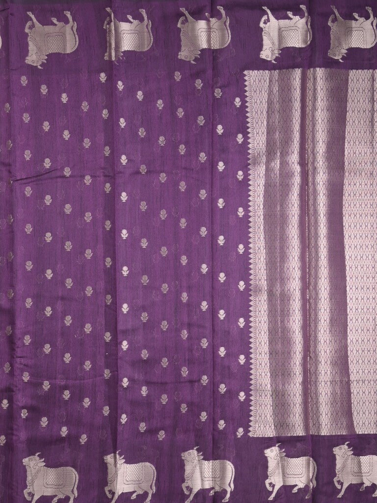 Mangalagiri fancy saree dark purple color allover zari motifs & zari border with brocade pallu and brocade blouse