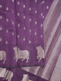 Mangalagiri fancy saree dark purple color allover zari motifs & zari border with brocade pallu and brocade blouse