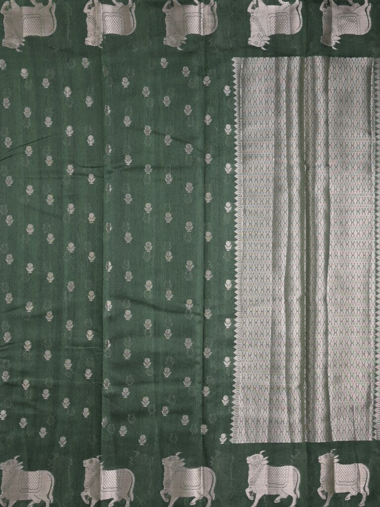 Mangalagiri fancy saree dark green color allover zari motifs & zari border with brocade pallu and brocade blouse
