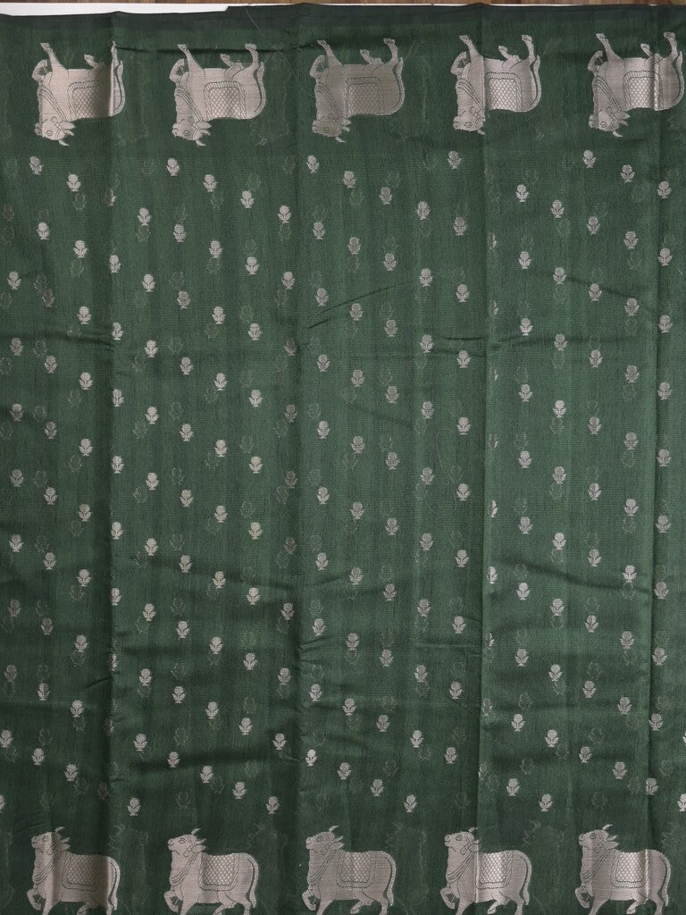 Mangalagiri fancy saree dark green color allover zari motifs & zari border with brocade pallu and brocade blouse