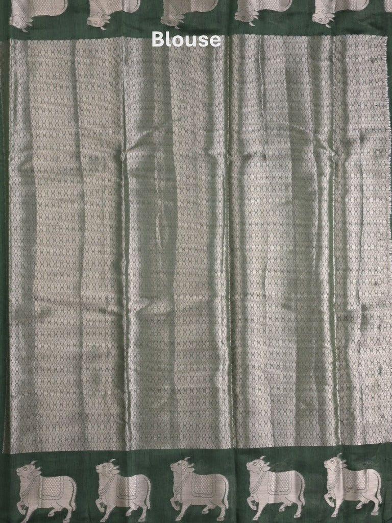 Mangalagiri fancy saree dark green color allover zari motifs & zari border with brocade pallu and brocade blouse