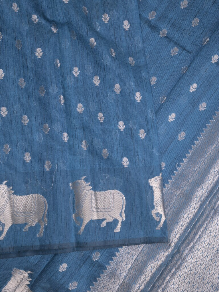 Mangalagiri fancy saree blue color allover zari motifs & zari border with brocade pallu and brocade blouse