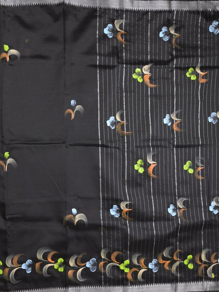 Mangalagiri fancy saree for women | black | printed | zari border | party wear