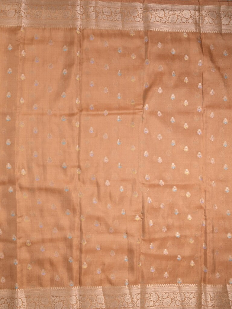 Organza tissue fancy saree peach color allover zari weaves & zari border with brocade pallu and attached brocade blouse