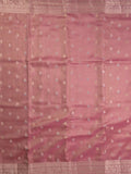 Organza tissue fancy saree pink color allover zari weaves & zari border with brocade pallu and attached brocade blouse