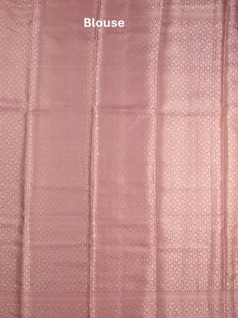 Organza tissue fancy saree pink color allover zari weaves & zari border with brocade pallu and attached brocade blouse