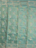 Organza tissue fancy saree sky blue color allover zari weaves & zari border with brocade pallu and attached brocade blouse
