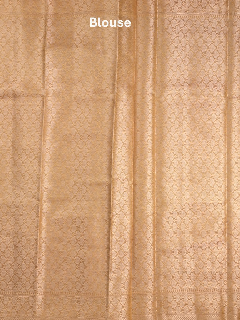 Organza tissue fancy saree mustard yellow color allover zari weaves & zari border with brocade pallu and attached brocade blouse