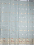 Chanderi fancy saree light blue color allover zari motifs & zari border with brocade pallu and attached plain blouse