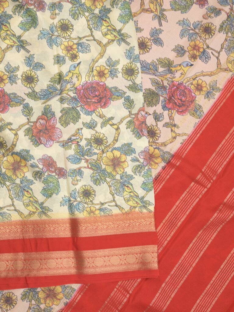Binny crape fancy saree for women | off white | zari border | party wear