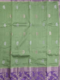 Raw mango fancy saree pista green color allover zari weaves & zari border with brocade pallu and plain blouse