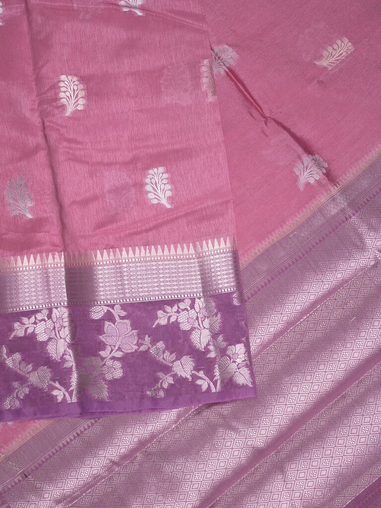 Raw mango fancy saree purple color allover zari weaves & zari border with brocade pallu and plain blouse