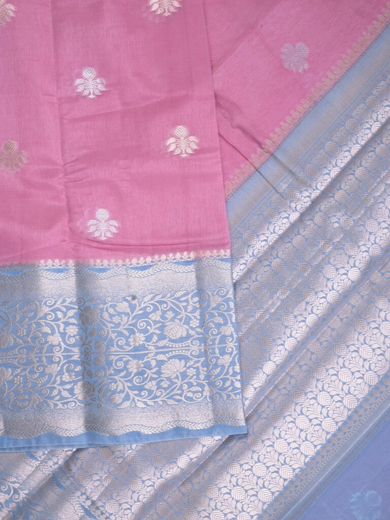 Raw mango fancy saree purple color allover zari weaves & zari border with brocade pallu and plain blouse