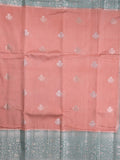 Raw mango fancy saree coral pink color allover zari weaves & zari border with brocade pallu and plain blouse