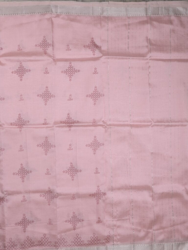 Mangalagiri fancy saree for women | pink | printed | zari border | party wear