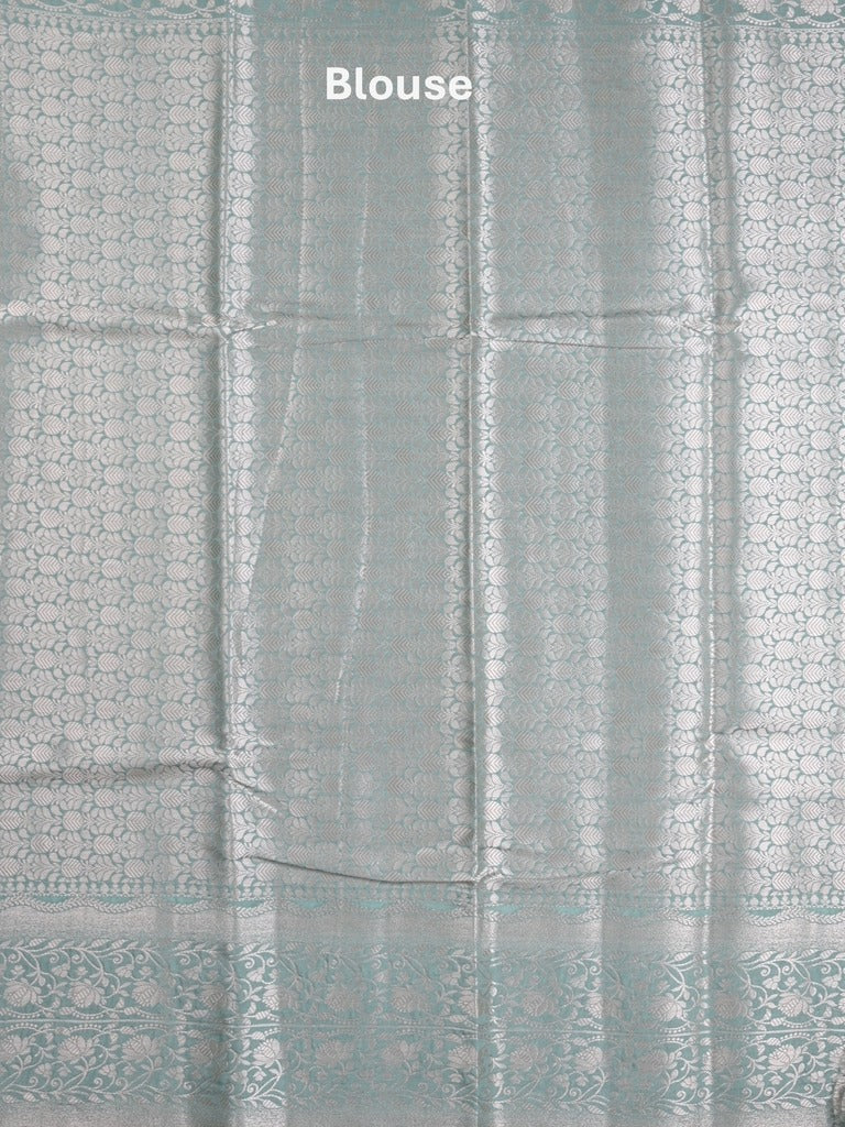 Raw mango fancy saree coral pink color allover zari weaves & zari border with brocade pallu and plain blouse