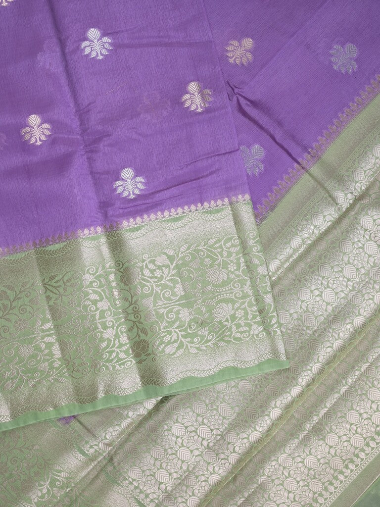 Raw mango fancy saree lavender color allover zari weaves & zari border with brocade pallu and plain blouse