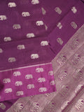 Raw mango fancy saree wine color allover zari motifs & zari border with brocade pallu and contrast plain blouse