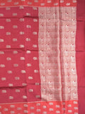 Raw mango fancy saree red color allover zari motifs & zari border with brocade pallu and contrast plain blouse