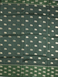 Raw mango fancy saree dark green color allover zari motifs & zari border with brocade pallu and contrast plain blouse