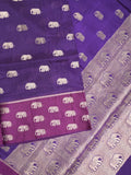 Raw mango fancy saree royal blue color allover zari motifs & zari border with brocade pallu and contrast plain blouse