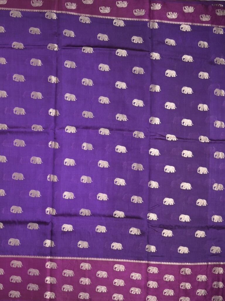 Raw mango fancy saree royal blue color allover zari motifs & zari border with brocade pallu and contrast plain blouse