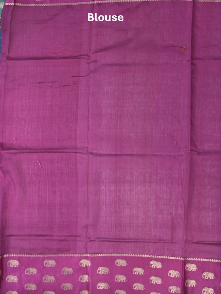 Raw mango fancy saree navy blue color allover zari motifs & zari border with brocade pallu and contrast plain blouse