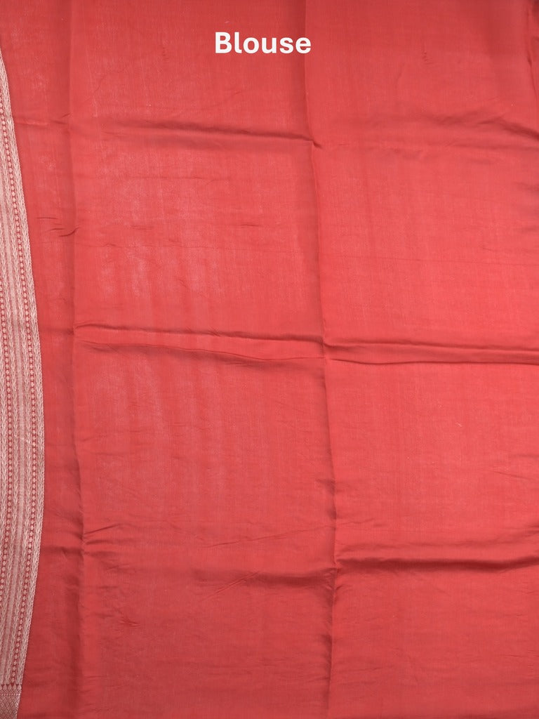 Raw mango fancy saree red color allover zari weaves & zari border with brocade pallu and plain blouse