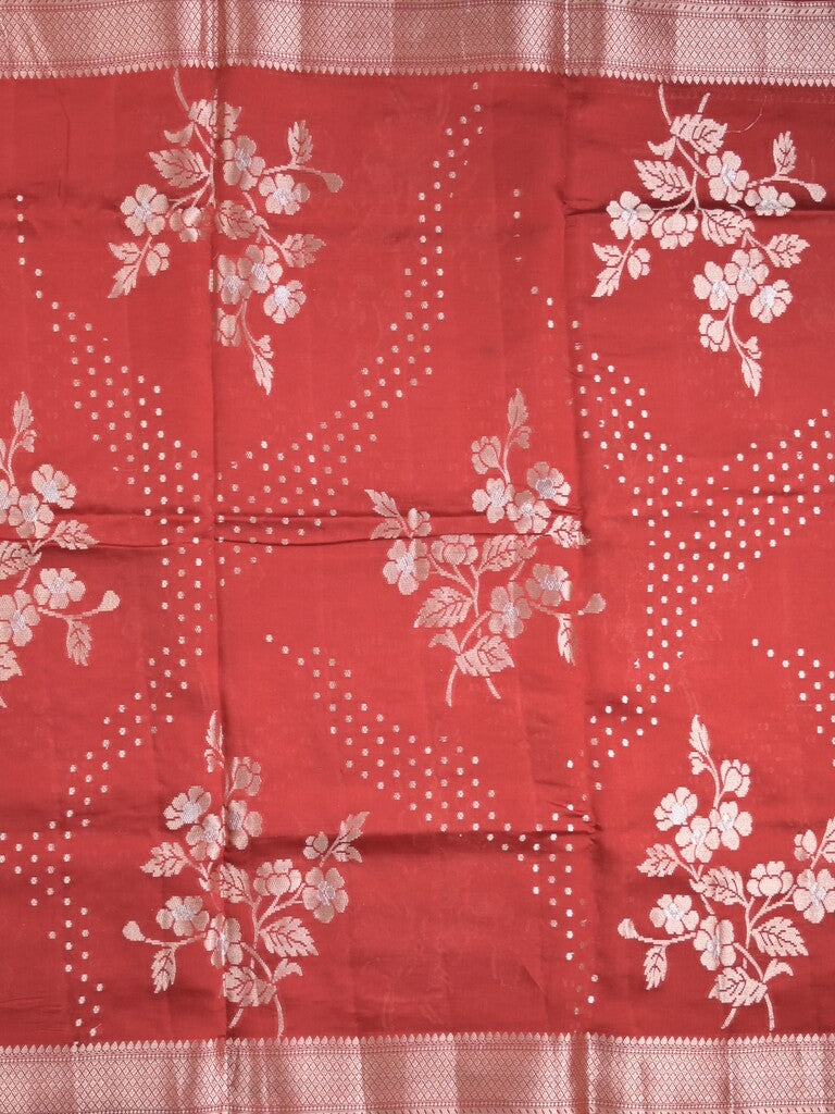 Raw mango fancy saree red color allover zari weaves & zari border with brocade pallu and plain blouse