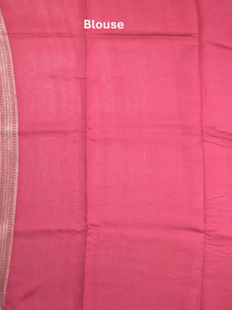 Raw mango fancy saree pink color allover zari weaves & zari border with brocade pallu and plain blouse