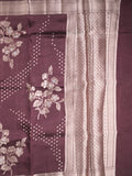 Raw mango fancy saree dark wine color allover zari weaves & zari border with brocade pallu and plain blouse