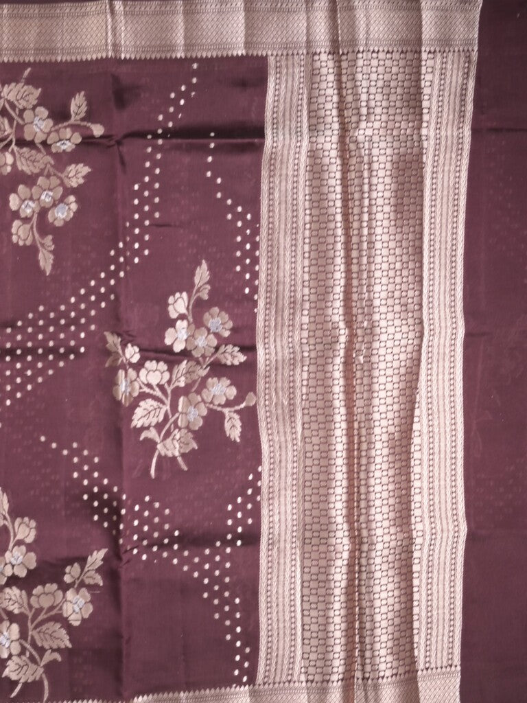 Raw mango fancy saree dark wine color allover zari weaves & zari border with brocade pallu and plain blouse