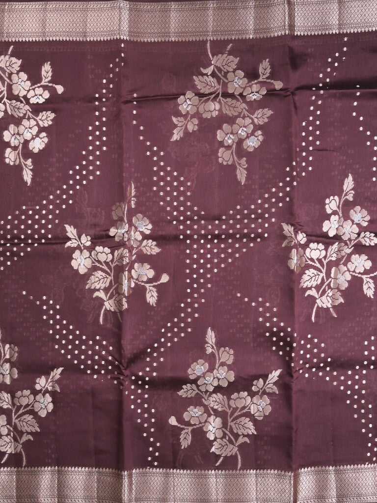 Raw mango fancy saree dark wine color allover zari weaves & zari border with brocade pallu and plain blouse