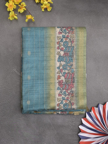 Tussar fancy saree with attached printed blouse