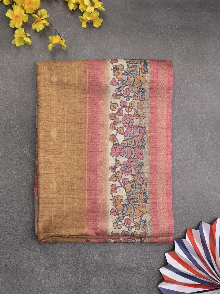 Tussar fancy saree with attached printed blouse
