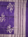 Raw mango fancy saree violet color allover zari weaves & zari border with brocade pallu and plain blouse