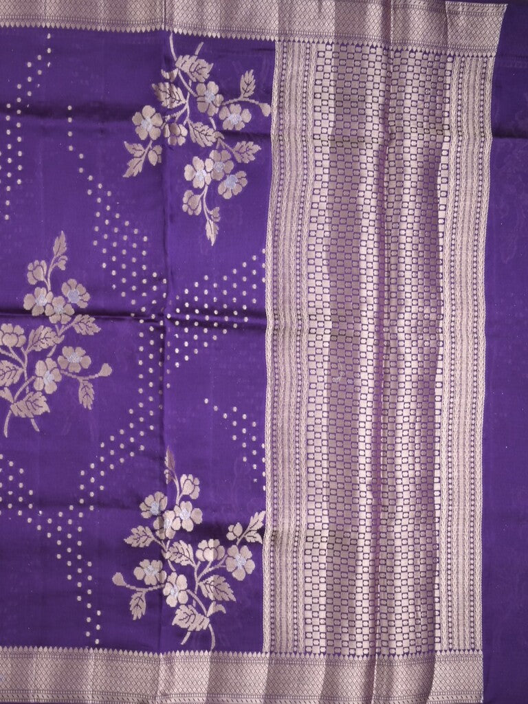 Raw mango fancy saree violet color allover zari weaves & zari border with brocade pallu and plain blouse
