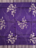 Raw mango fancy saree violet color allover zari weaves & zari border with brocade pallu and plain blouse