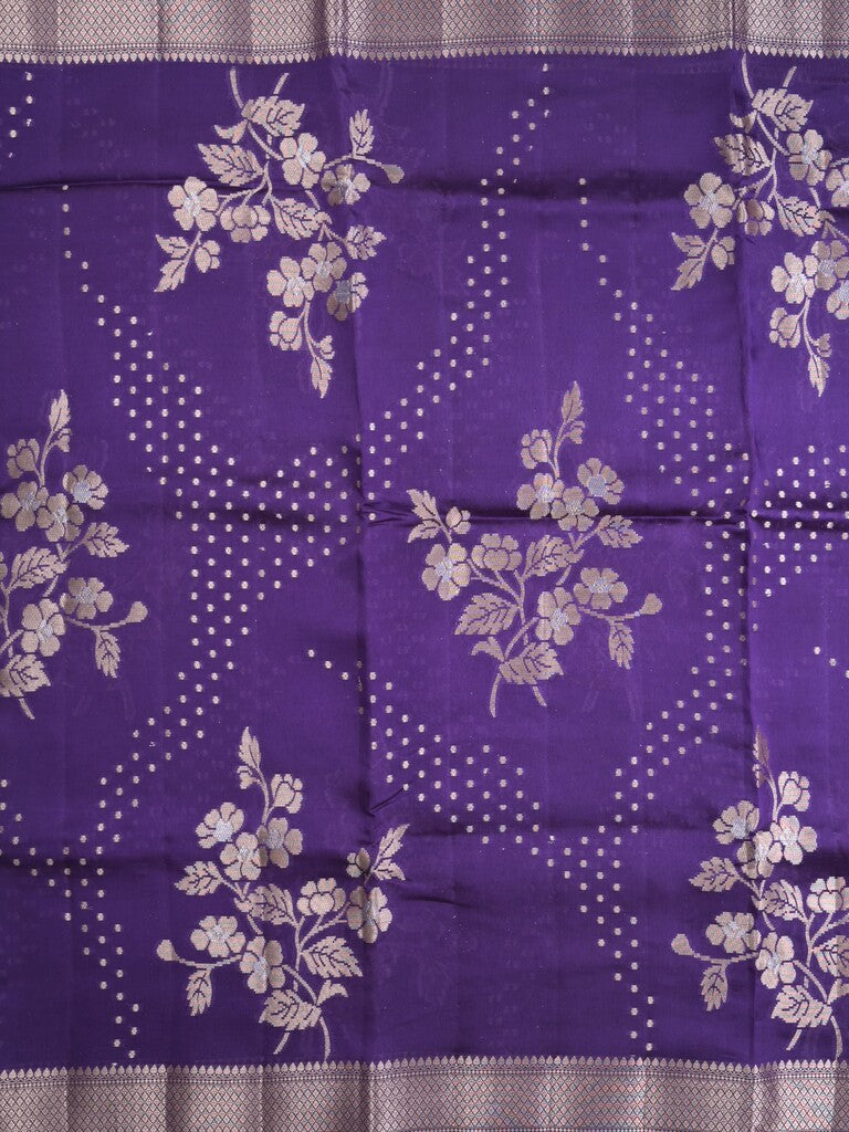 Raw mango fancy saree violet color allover zari weaves & zari border with brocade pallu and plain blouse