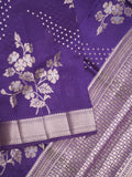 Raw mango fancy saree violet color allover zari weaves & zari border with brocade pallu and plain blouse