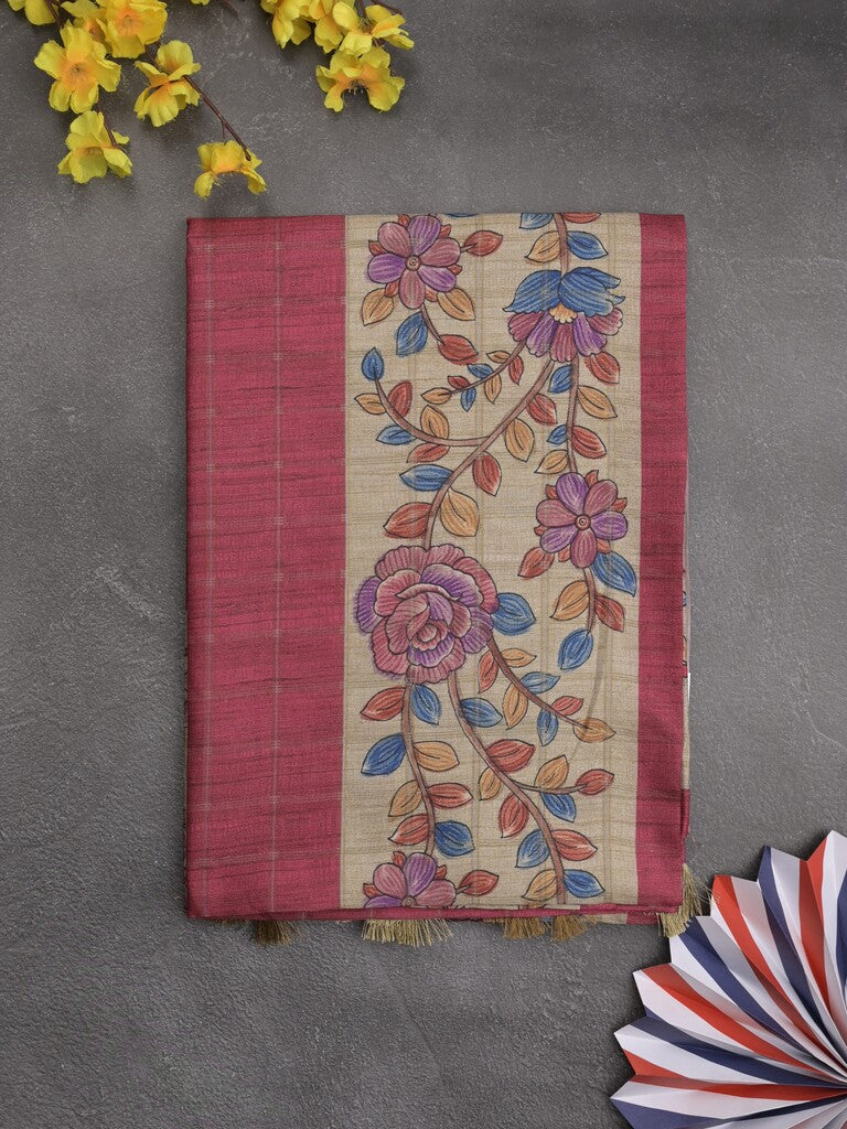 Tussar printed fancy saree with printed border and printed blouse