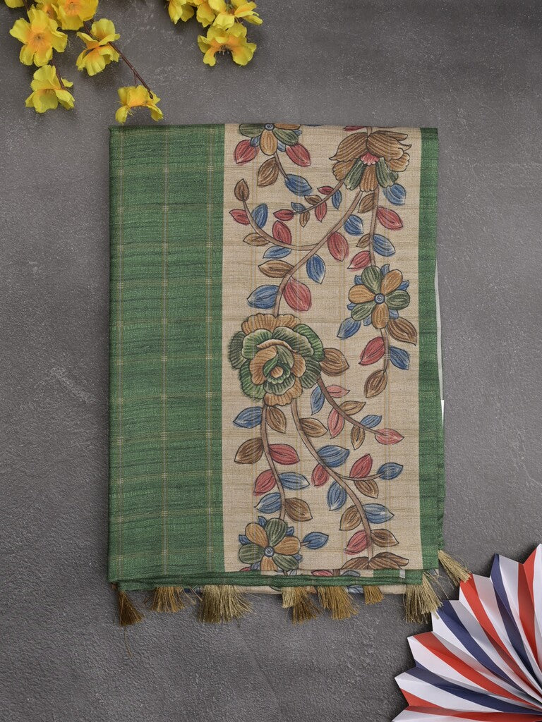 Tussar printed fancy saree with printed border and printed blouse