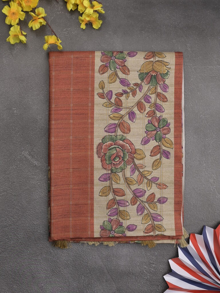Tussar printed fancy saree with printed border and printed blouse
