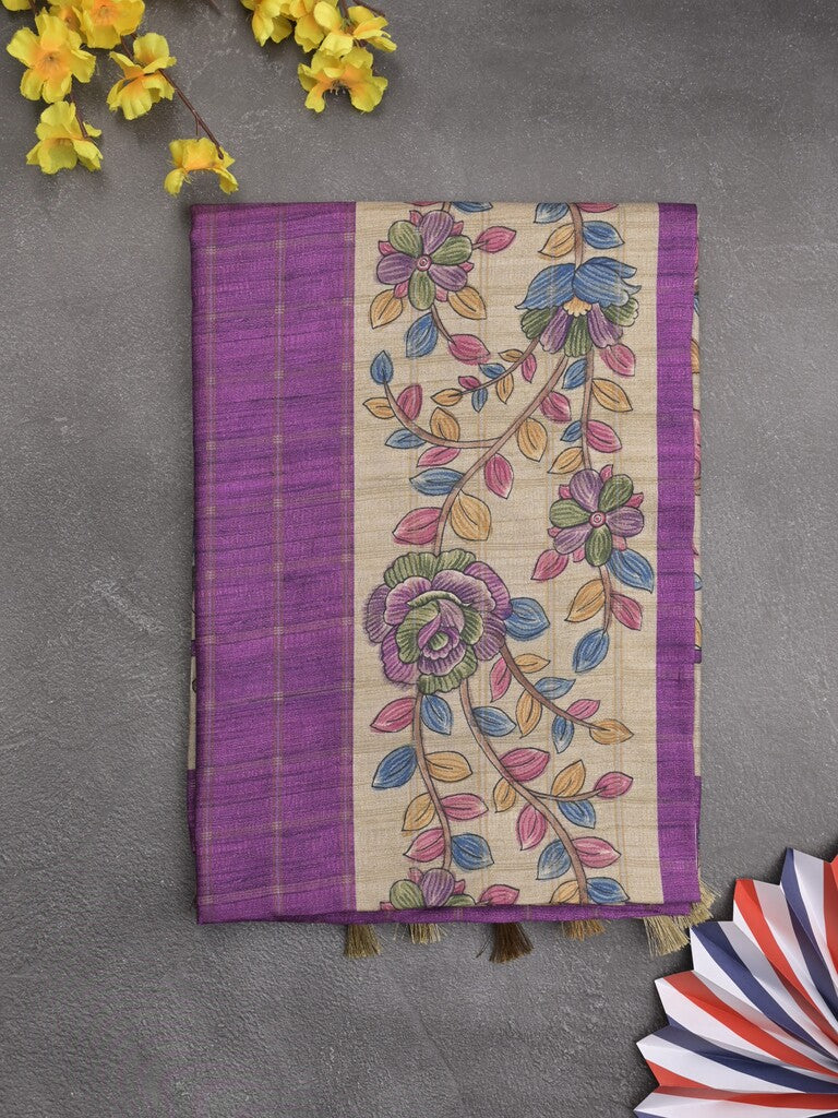 Tussar printed fancy saree with printed border and printed blouse